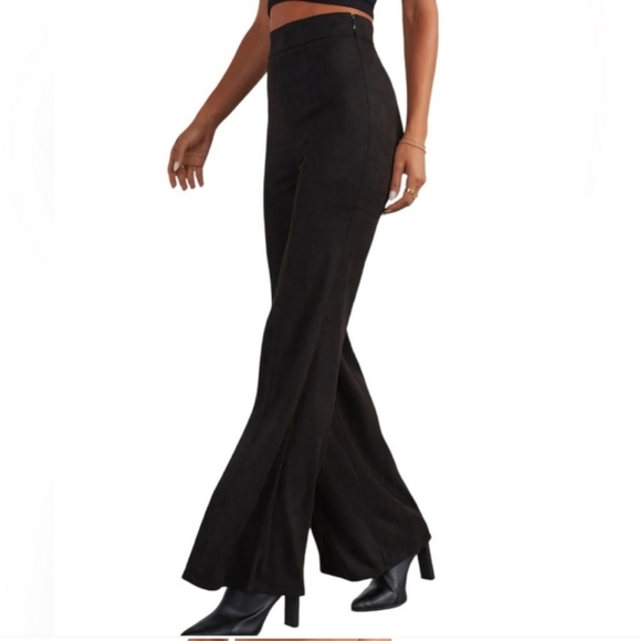 TRUTH By REPUBLIC BELL BOTTOM FAUX SUEDE BLACK SIDE ZIP WAIST SZ 8 - Picture 2 of 8